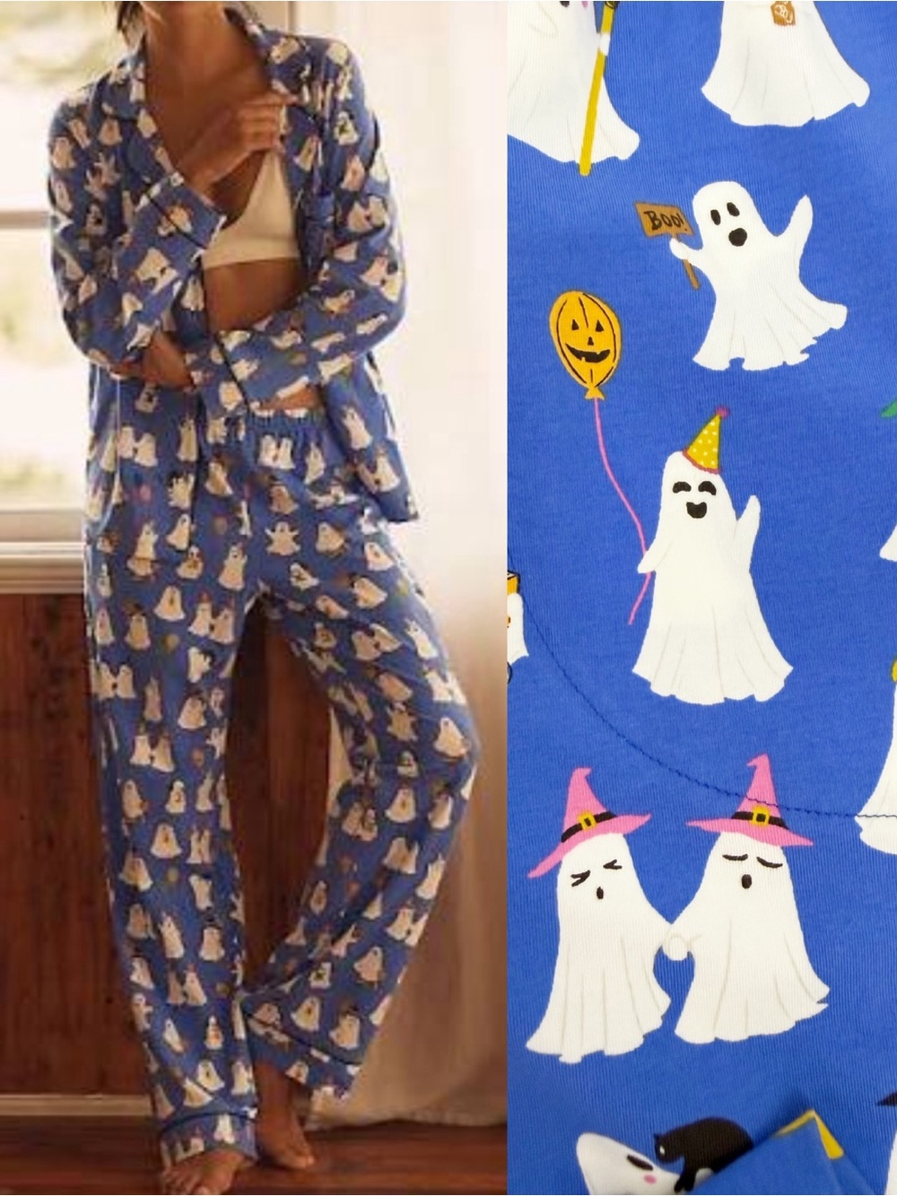 Bedhead PJs X Anthropologie That’s The Spirit Ghost Halloween Classic Jersey Set